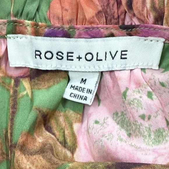 Rose + Olive Top Women's M Multicolor Garden Floral Smocked Flutter Sleeve Shirt - Picture 5 of 8